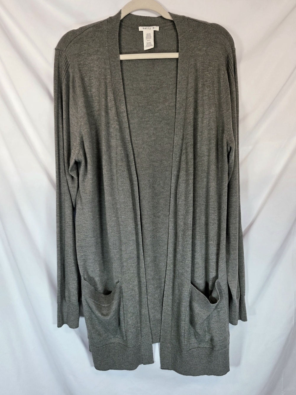Matty M Womens Cardigan Sweater XL Gray Heathered Duster Cozy Long Casual Chic